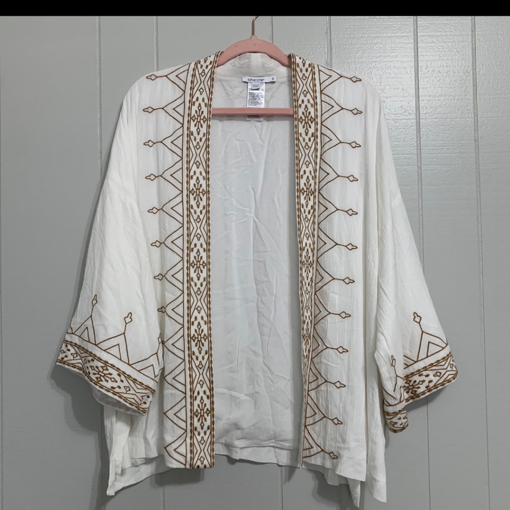Chico's Elegant Cream Embroidered Kimono - Picture 4 of 10